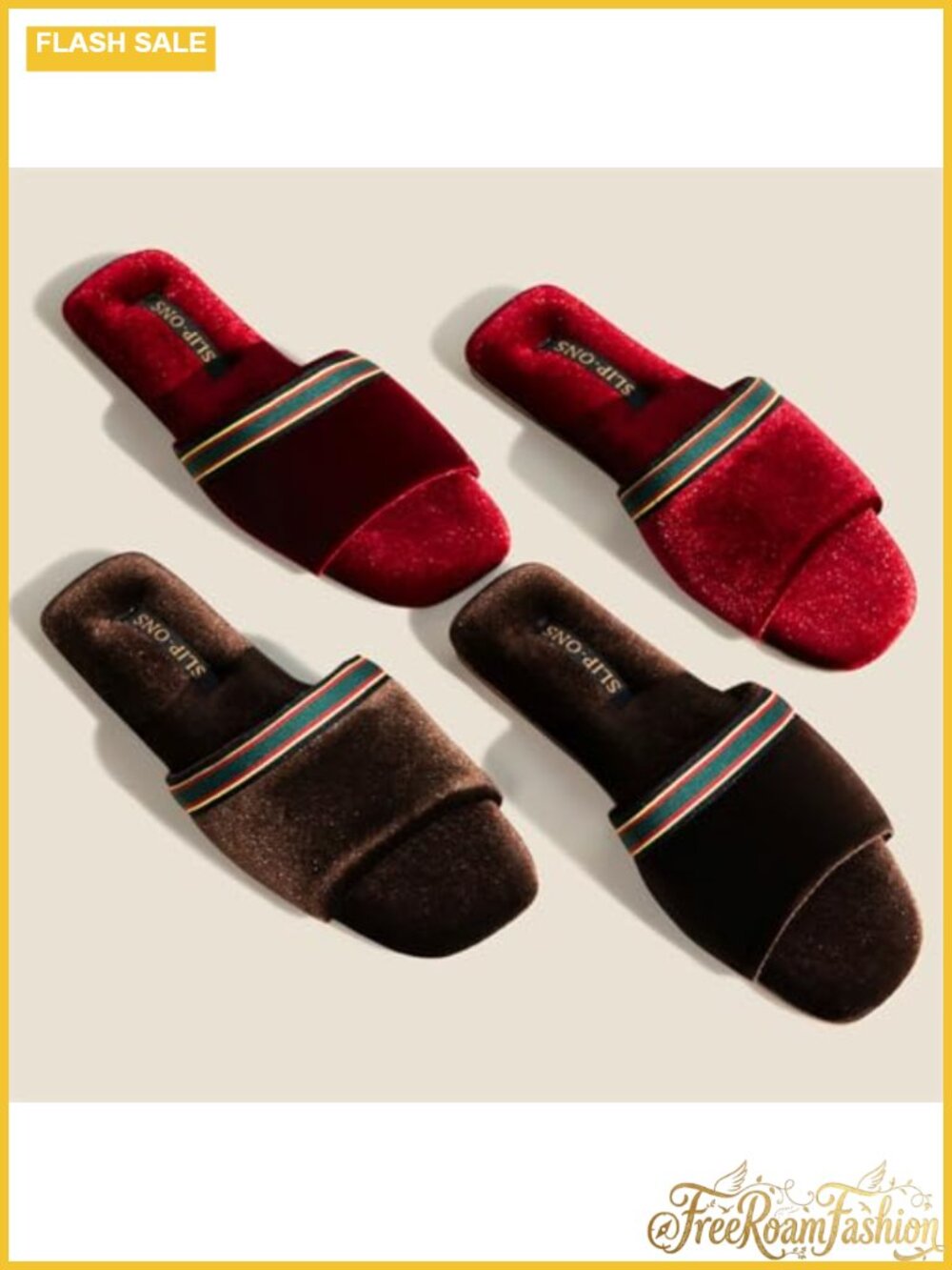 Faux Velvet Slide Sandals Open Toe Slip On Indoor Outdoor Slippers - Picture 5 of 6